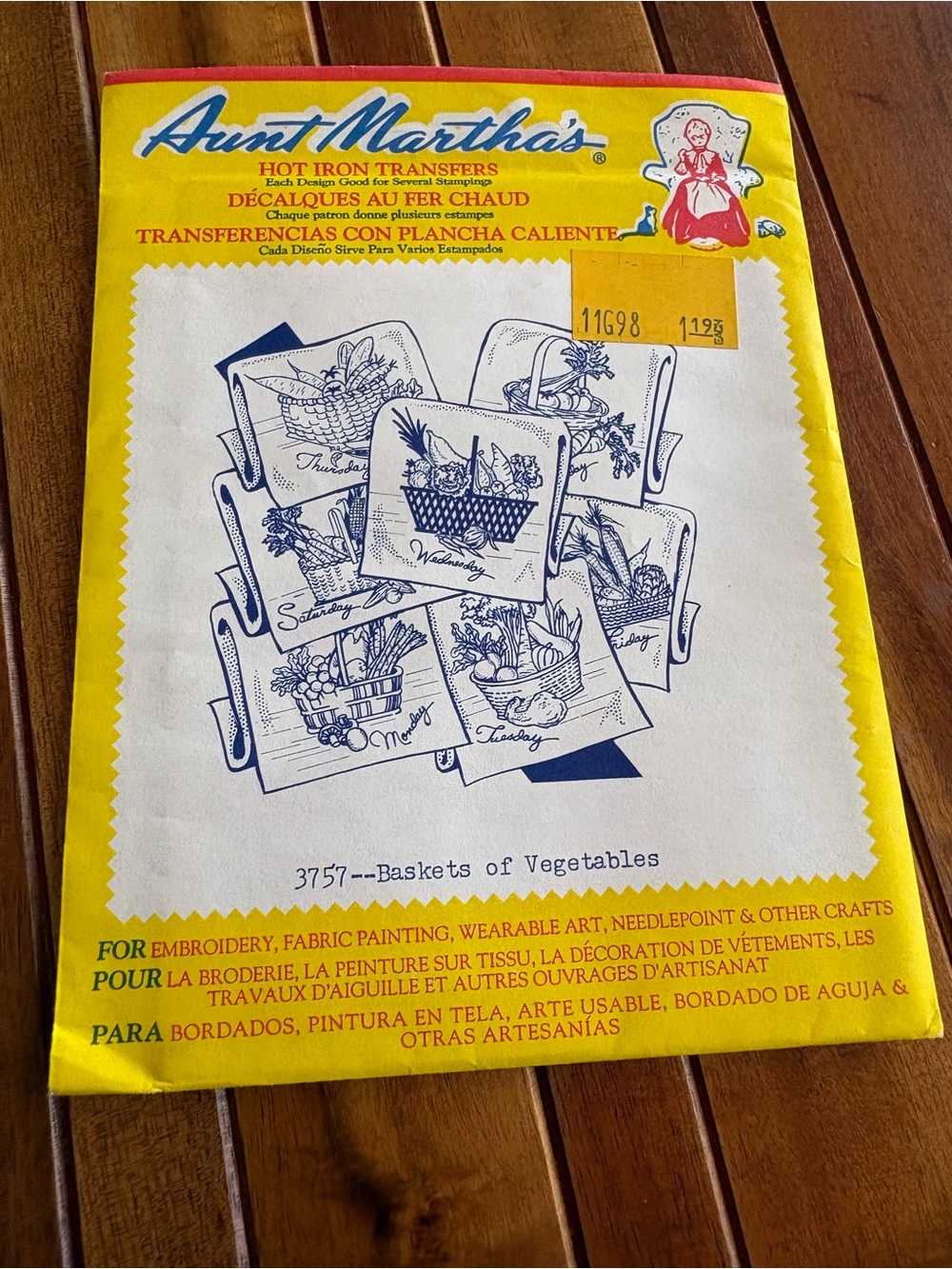 Vintage Aunt Martha’s 3757 Baskets of Vegetables hot iron embroidery transfer